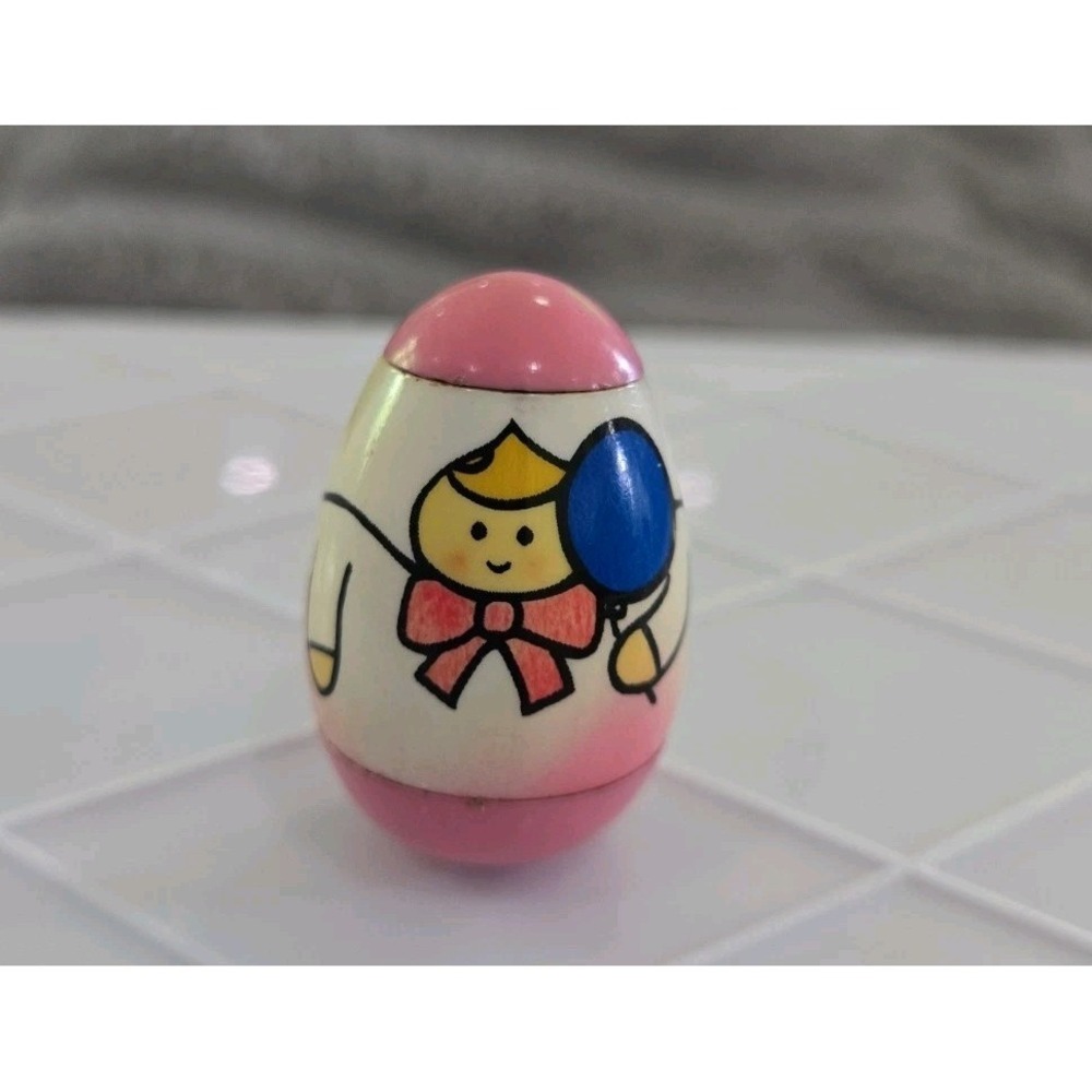 Vintage Hasbro Weebles Wobble Baby with Blue Balloon 1973 Rare Pink on Pink